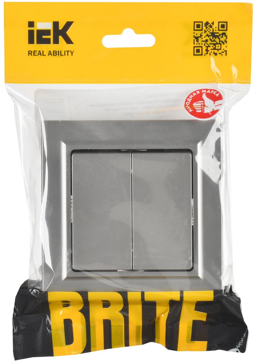 Выключатель IEK BRITE Сталь 2-кл. 10А в сборе ВСР10-2-0-БрС BR-V20-0-10-K46-F