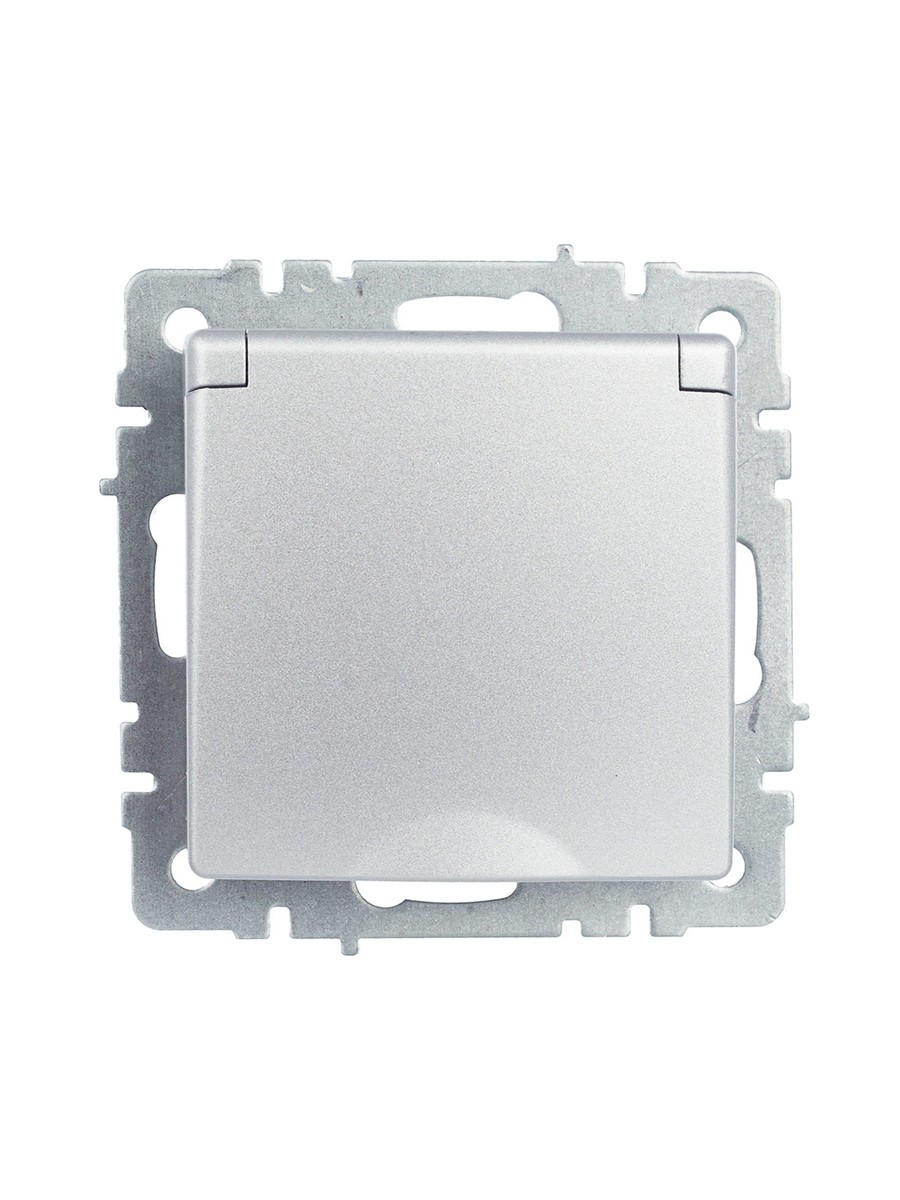 Розетка IEK BRITE с/з с шторками и крышкой 16А IP20 РСбш10-3-БрА алюминий BR-R16-16-K47