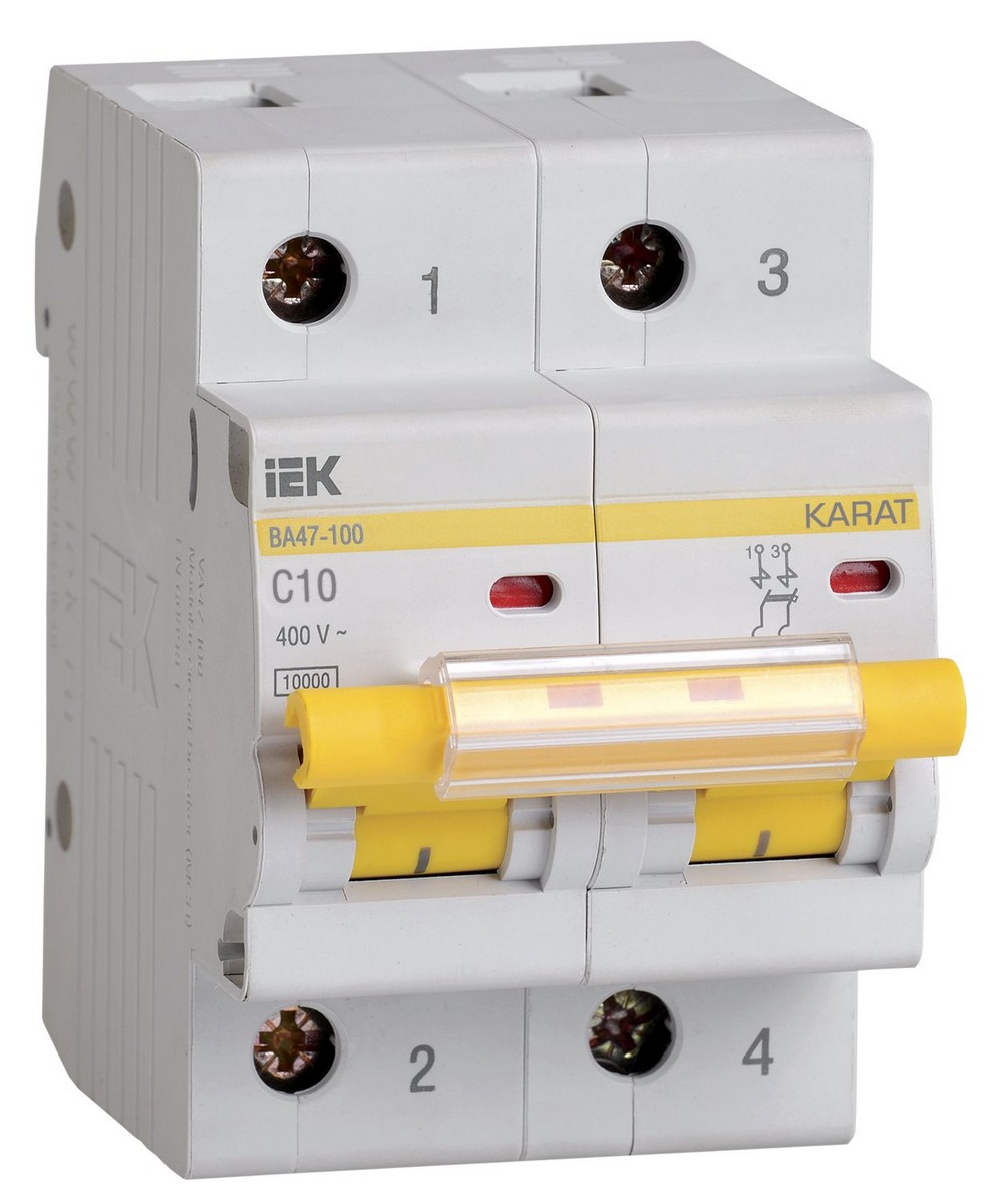 2 полюсные (двухполюсные) Автоматический выключатель IEK KARAT ВА 47-100 2Р 10А 10 кА х-ка С MVA40-2-010-C 