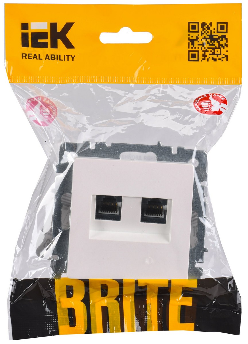 Розетка IEK BRITE компьютерная двойная кат.5E RJ45 РК10-2-БрЖ жемчуг BR-K20-1-K36