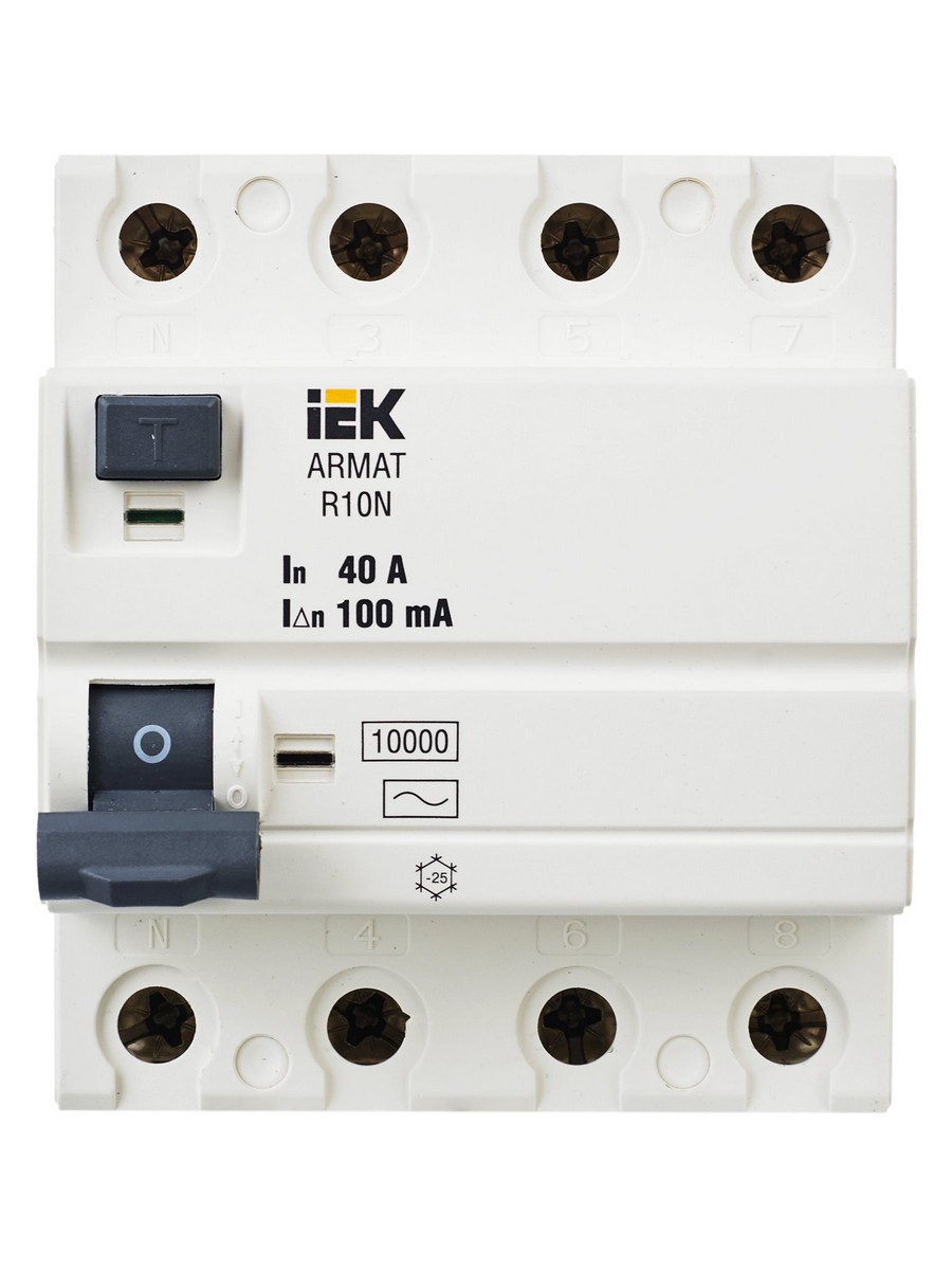 ВДТ УЗО IEK ARMAT R10N 4P 40А 100мА тип AC AR-R10N-4-040C100