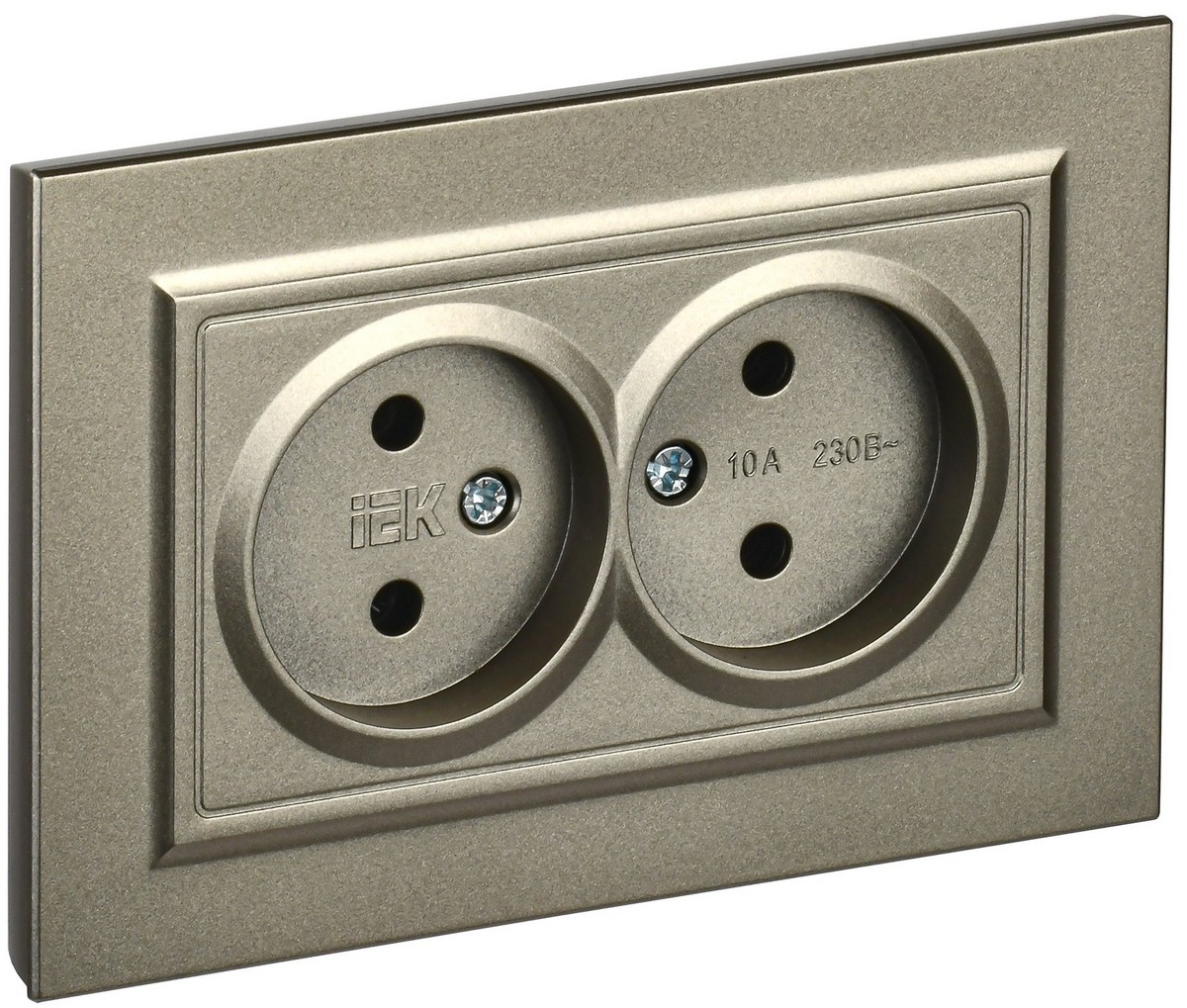 Розетка IEK BRITE Шампань 2-я б/з б/защ.шт. 10А в сборе РС12-2-БрШ BR-R20-10-K37-F