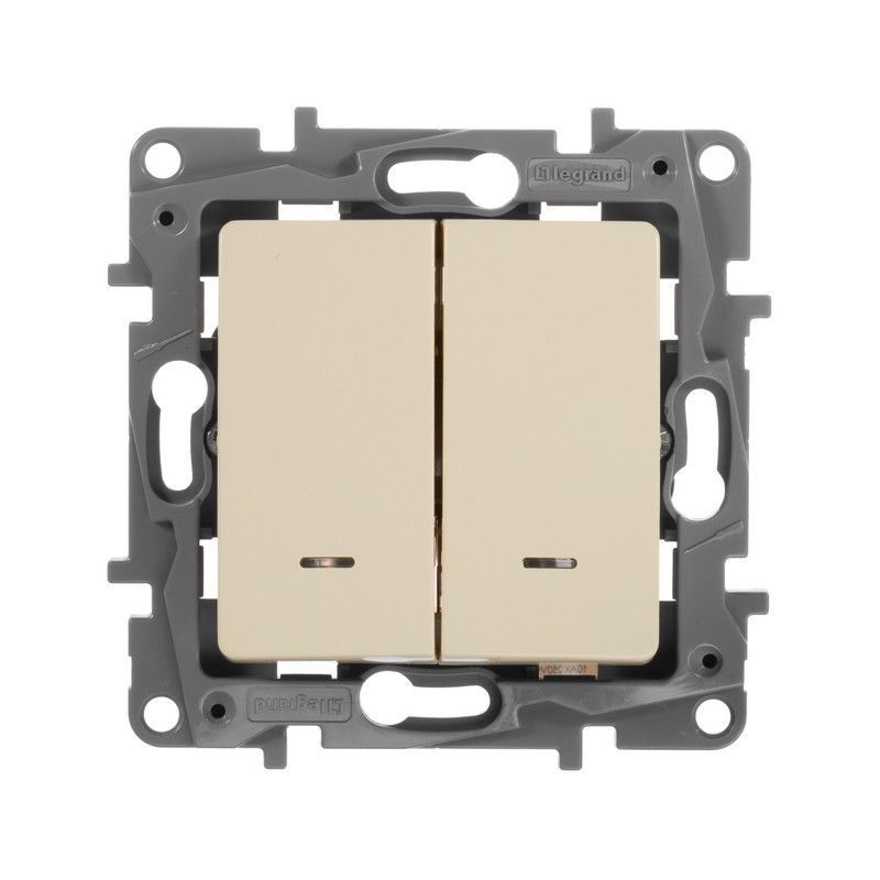 Legrand Etika Слоновая кость Переключатель Legrand Etika слоновая кость 2-клавишный с подсветкой, 10А, авт. клем 672316