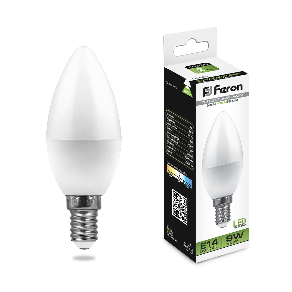 Лампа светодиодная Feron LB-570 Свеча E14 9W 4000K 230V 25799
