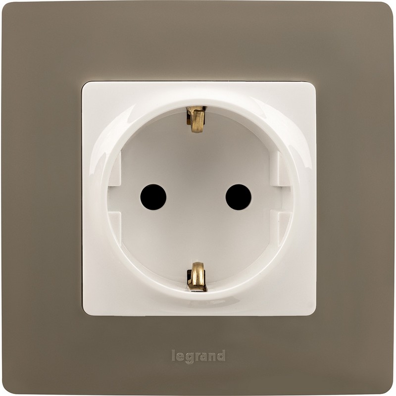 Розетка электрическая Legrand Etika белый с/з со шторками, винт. клем. 672222