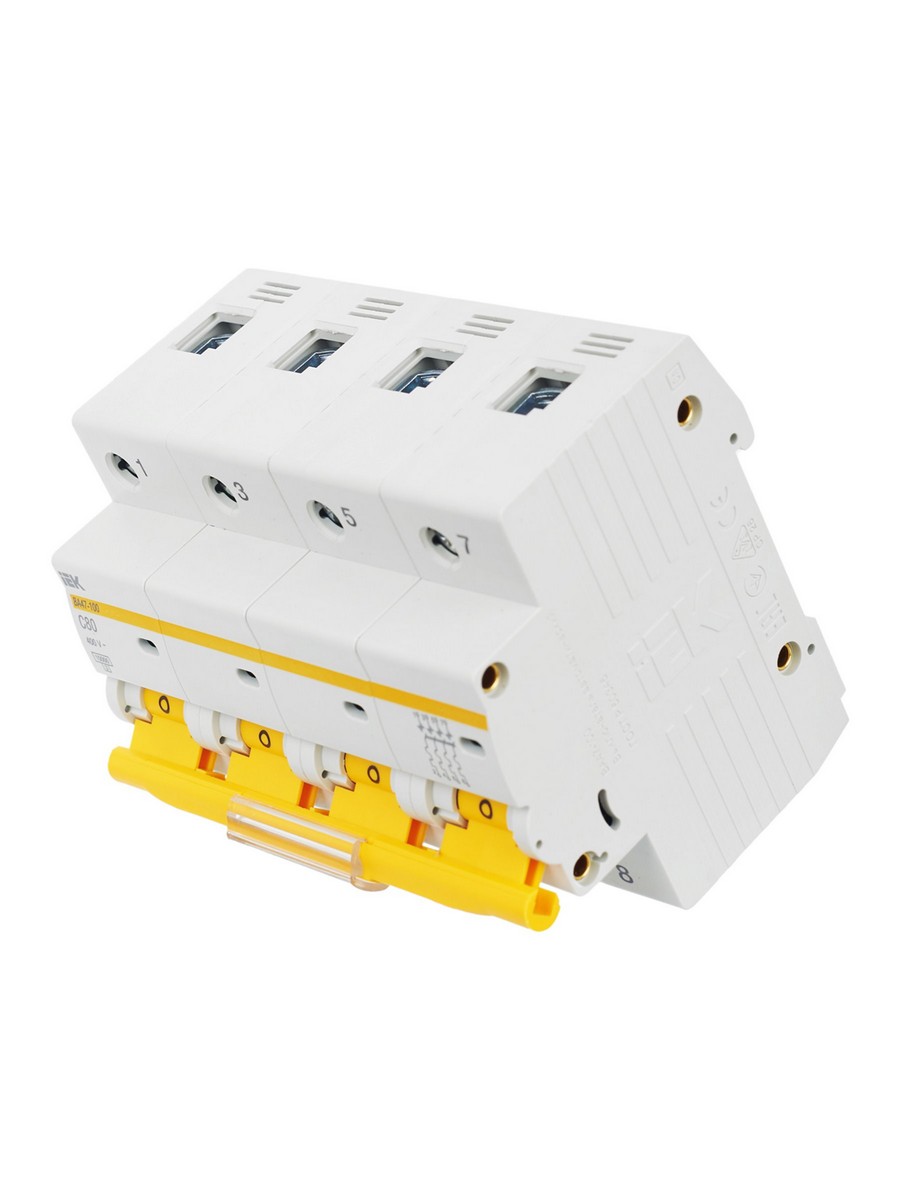 4 полюсные (четырехполюсные) Автоматический выключатель IEK KARAT ВА 47-100 4Р 80А 10 кА х-ка С MVA40-4-080-C 