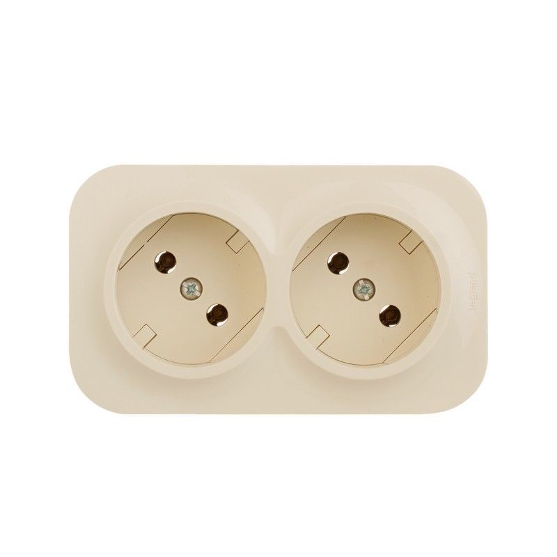 Накладные Розетки и выключатели Legrand Quteo Бежевый Розетка Legrand Quteo двойная без земли без шторок бежевая 782261 (782242)