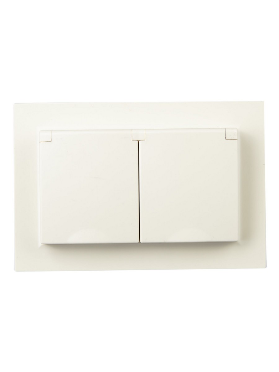 IEK Brite Бежевый Розетка IEK BRITE 2-ая с/з с шторками и крышкой 16А в сборе IP44 РСбш12-3-44-БрКр бежевый BR-R26-16-
