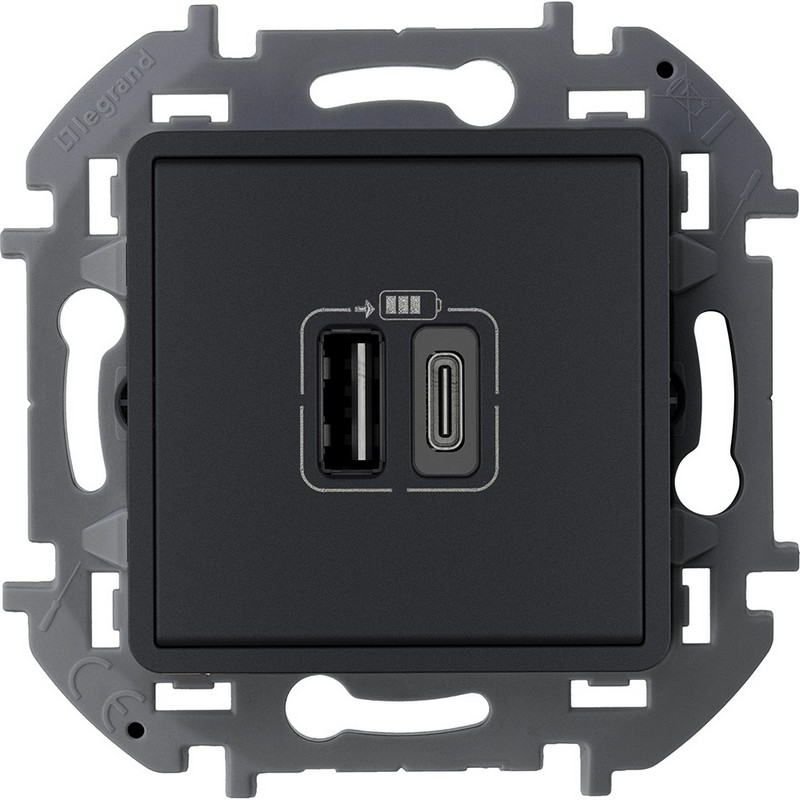 USB розетка Legrand INSPIRIA Антрацит с двумя USB разьемами AC 240В/5В 3000мА 673763