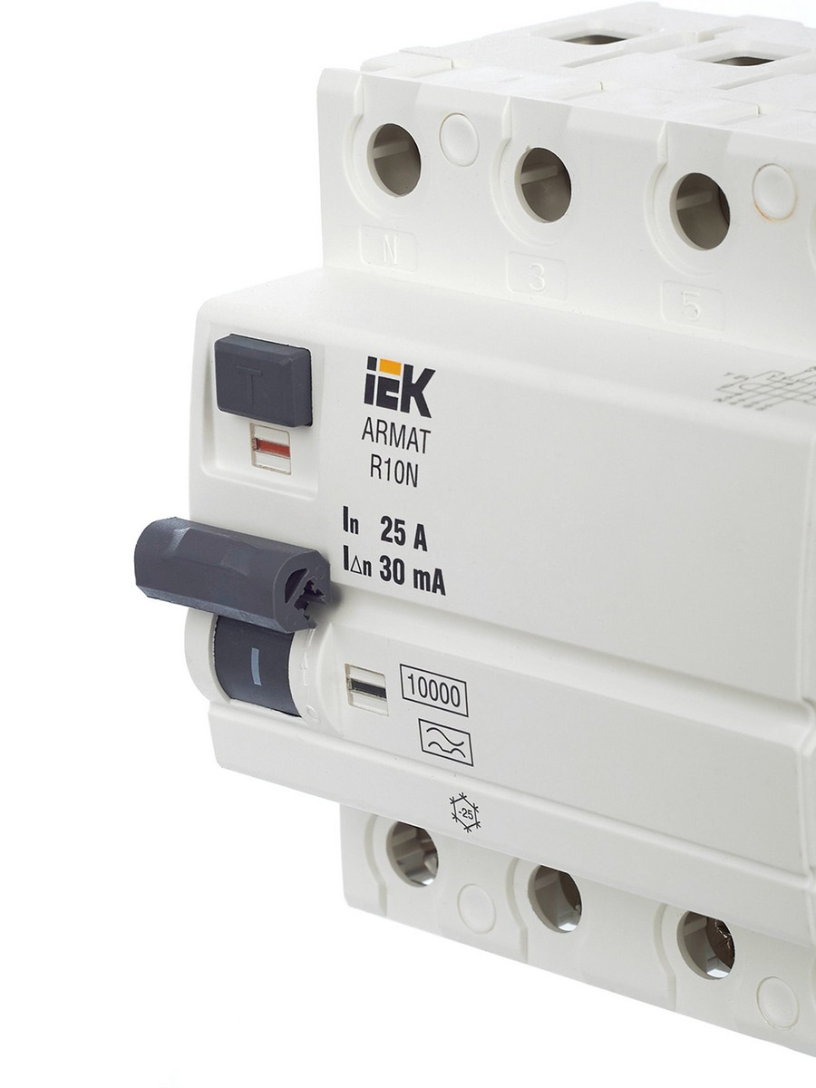 ВДТ УЗО IEK ARMAT R10N 4P 25А 30мА тип A AR-R10N-4-025A030