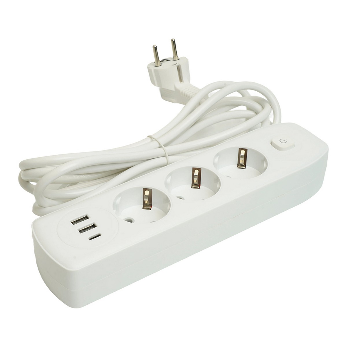 Удлинитель STEKKER HM08-33-02 3-местный c/з 3x1 мм2 3 м 2USB+1Type-C 2,4А Home белый 49977