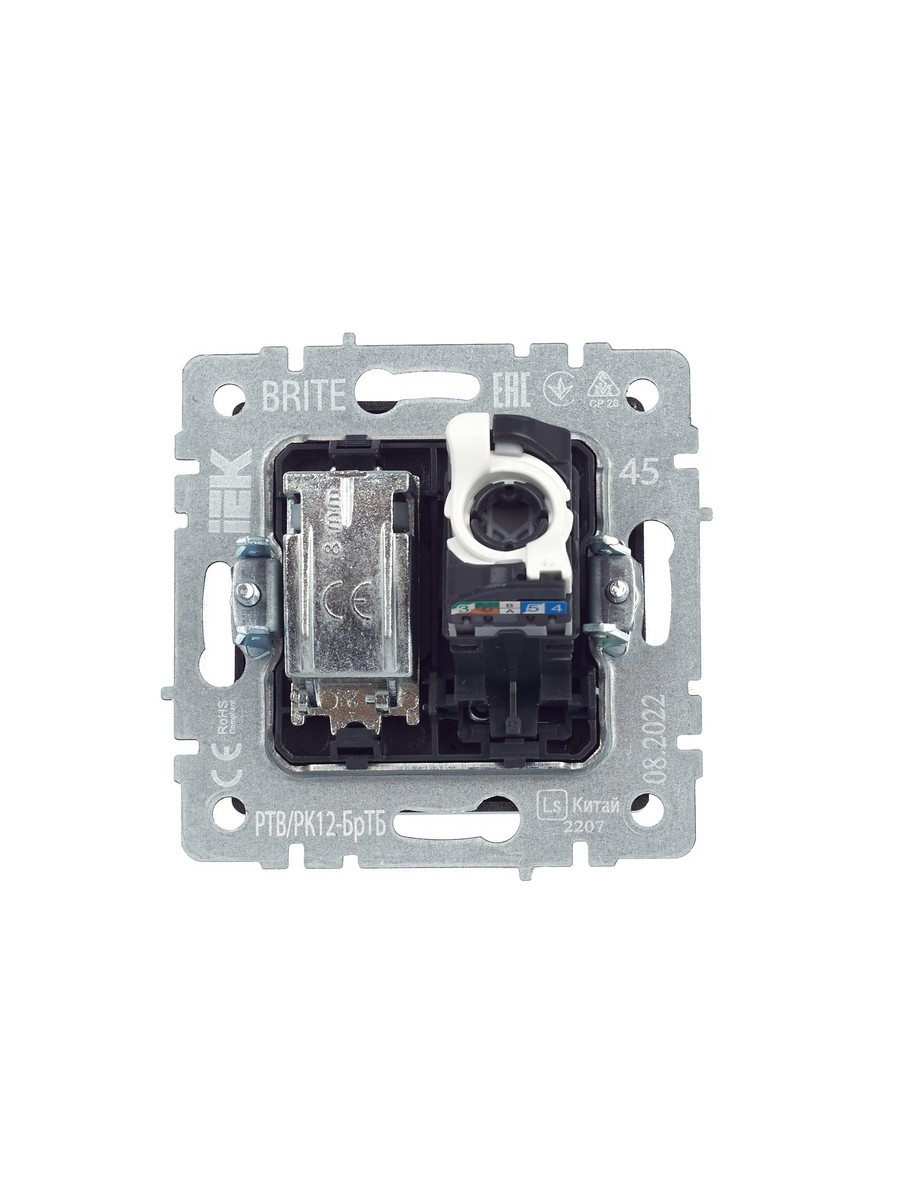 Розетка IEK BRITE двойная TV+RJ45 кат.5E РТВ/РК12-БрТБ темная бронза BR-AK20-1-K45