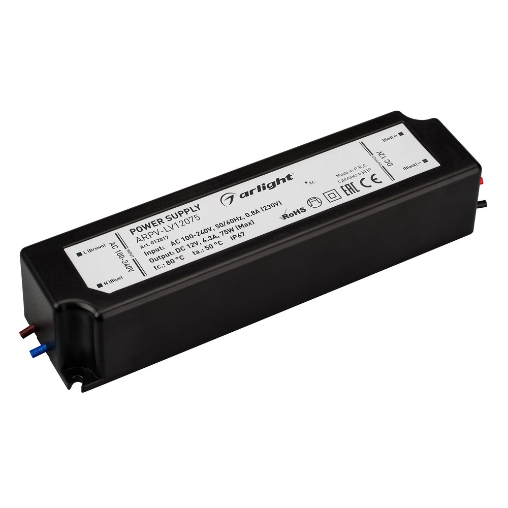 Блоки питания для светодиодной ленты Блок питания Arlight ARPV-LV12075 (12V, 6.3A, 75W) (IP67 Пластик, ) 012017 