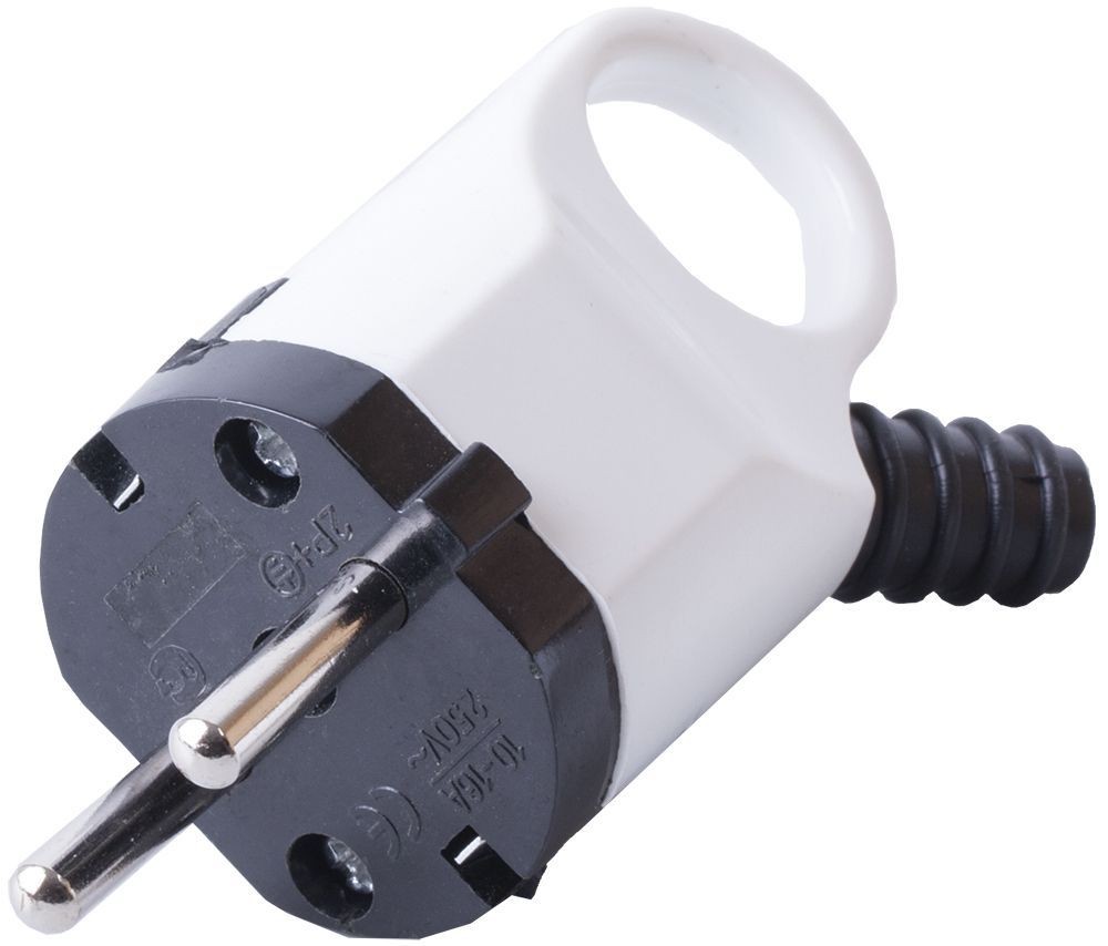 Вилка угловая с ушком с/з STEKKER PPG16-40-202 пластик 250В 16A IP20 белый 32849