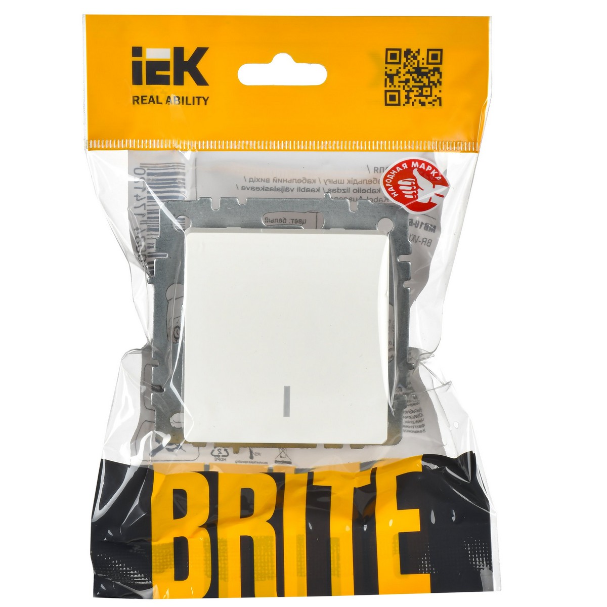 IEK Brite Белый Выключатель IEK BRITE 1-клавишный с индикацией 10А ВС10-1-1-БрБ белый BR-V10-1-10-K01