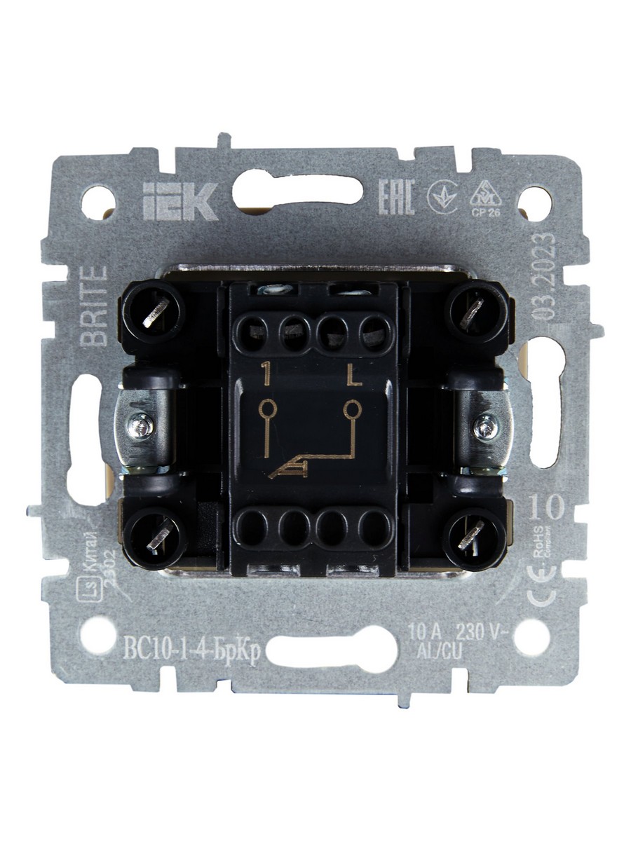 Выключатель IEK BRITE 1-клавишный самовозвратный 10А ВС10-1-4-БрКр бежевый BR-V14-0-10-K10