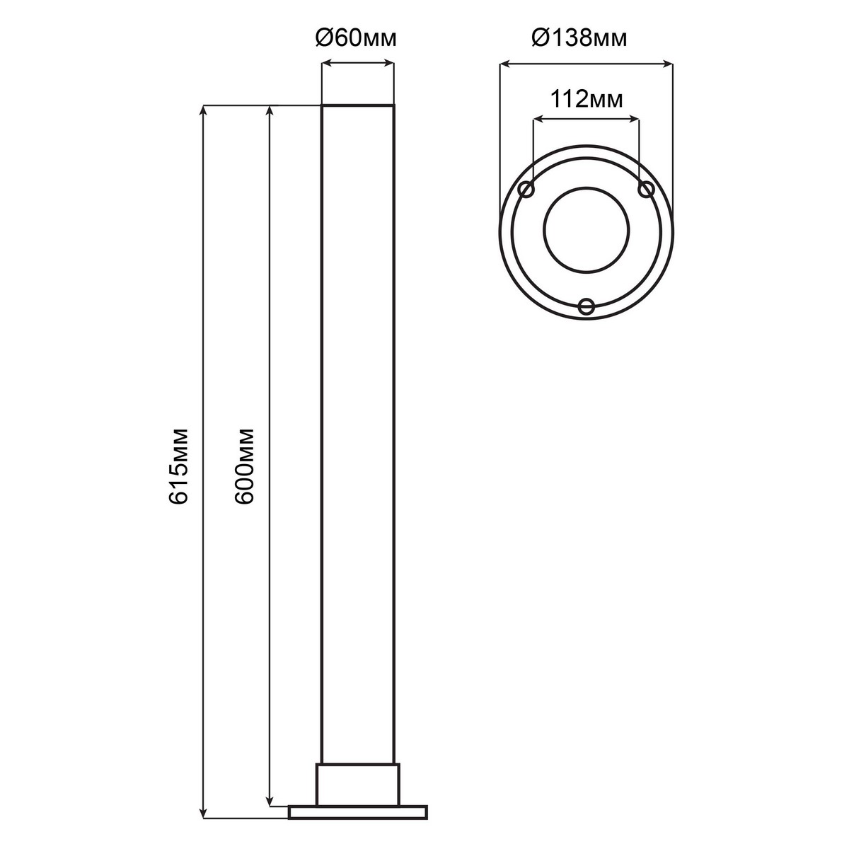 Уличные светильники столб Опора Feron ОП 0.6 пластиковая h=600мм d60мм черная 51979 