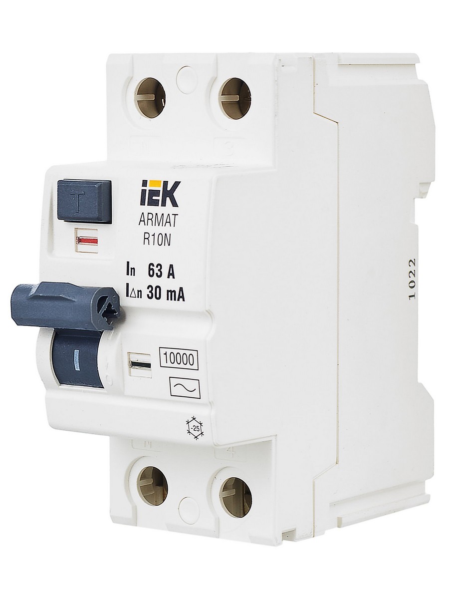 ВДТ УЗО IEK ARMAT R10N 2P 63А 30мА тип AC AR-R10N-2-063C030