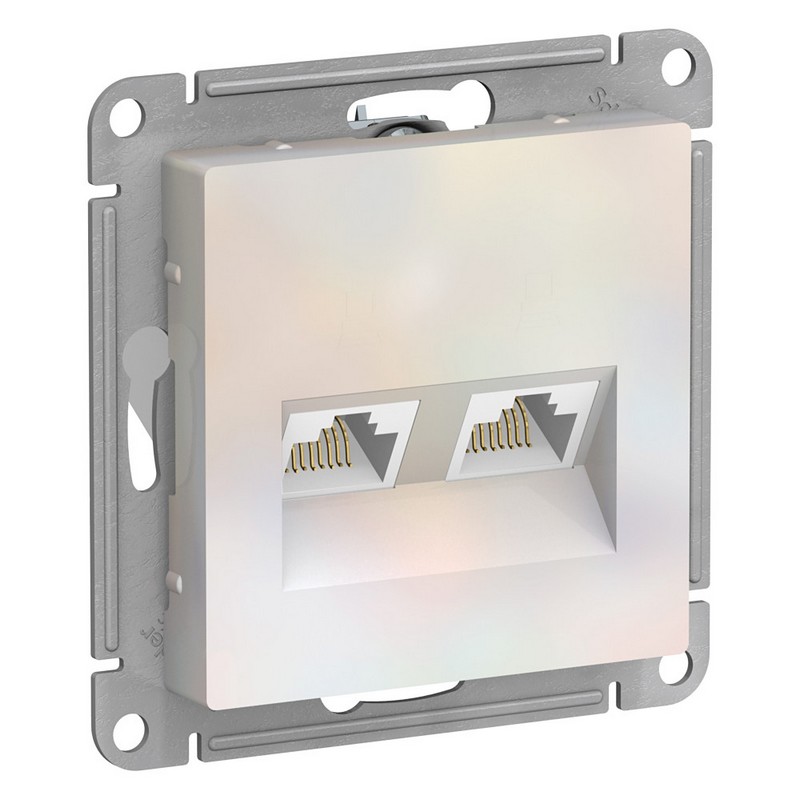 Розетка компьютерная Systeme Electric AtlasDesign Жемчуг двойная RJ45+RJ45, кат.5E, ATN000485