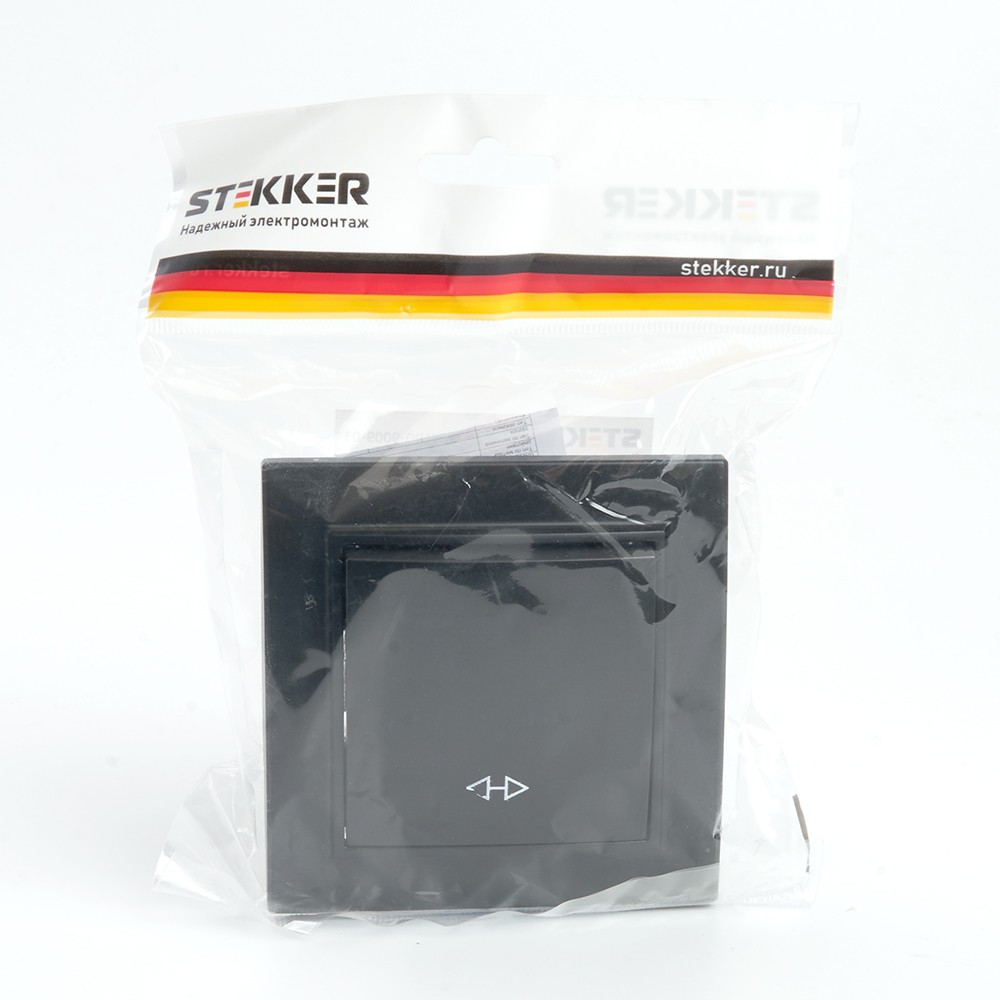 Переключатель перекрестный 1-клавишный STEKKER PSW10-9009-03 10А Эрна черный с рамкой 39927