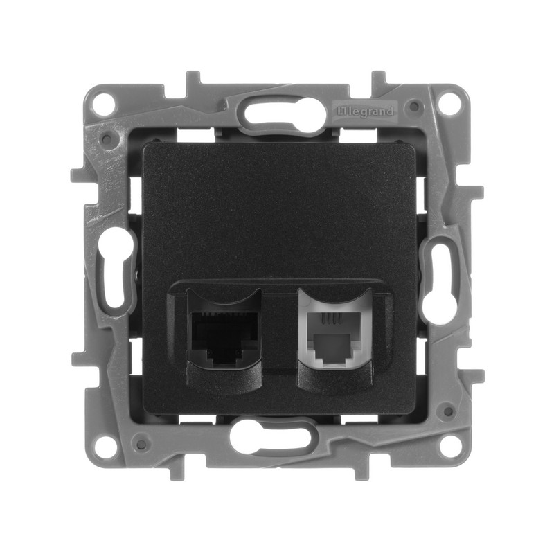 Розетка телефон + компьютер Legrand Etika антрацит (RJ11+RJ45) 5 кат. UTP 672652