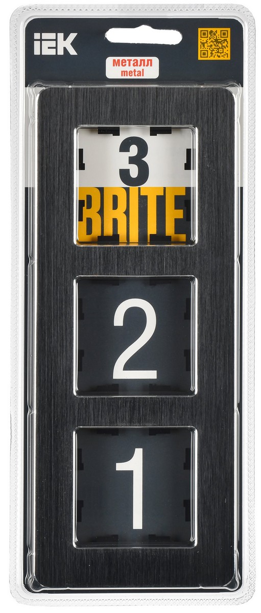 Рамка IEK BRITE DECOR Черный/алюм металл. скругл.угол 3-м РУ-3-1-Бр RE AL BR-M32-M-21-K02