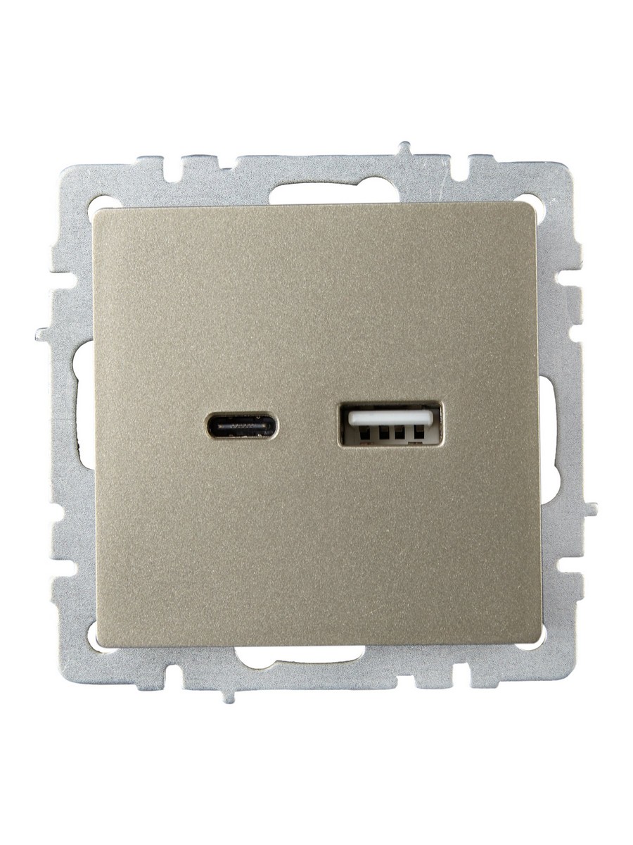 Розетка IEK BRITE USB A+C 18Вт РЮ11-1-БрШ шампань BR-U22-018-K37