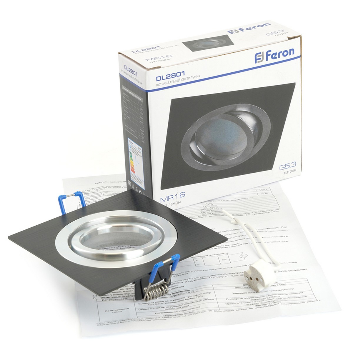 Встраиваемые светодиодные светильники Светильник встраиваемый Feron DL2801 MR16 черный хром 32638 