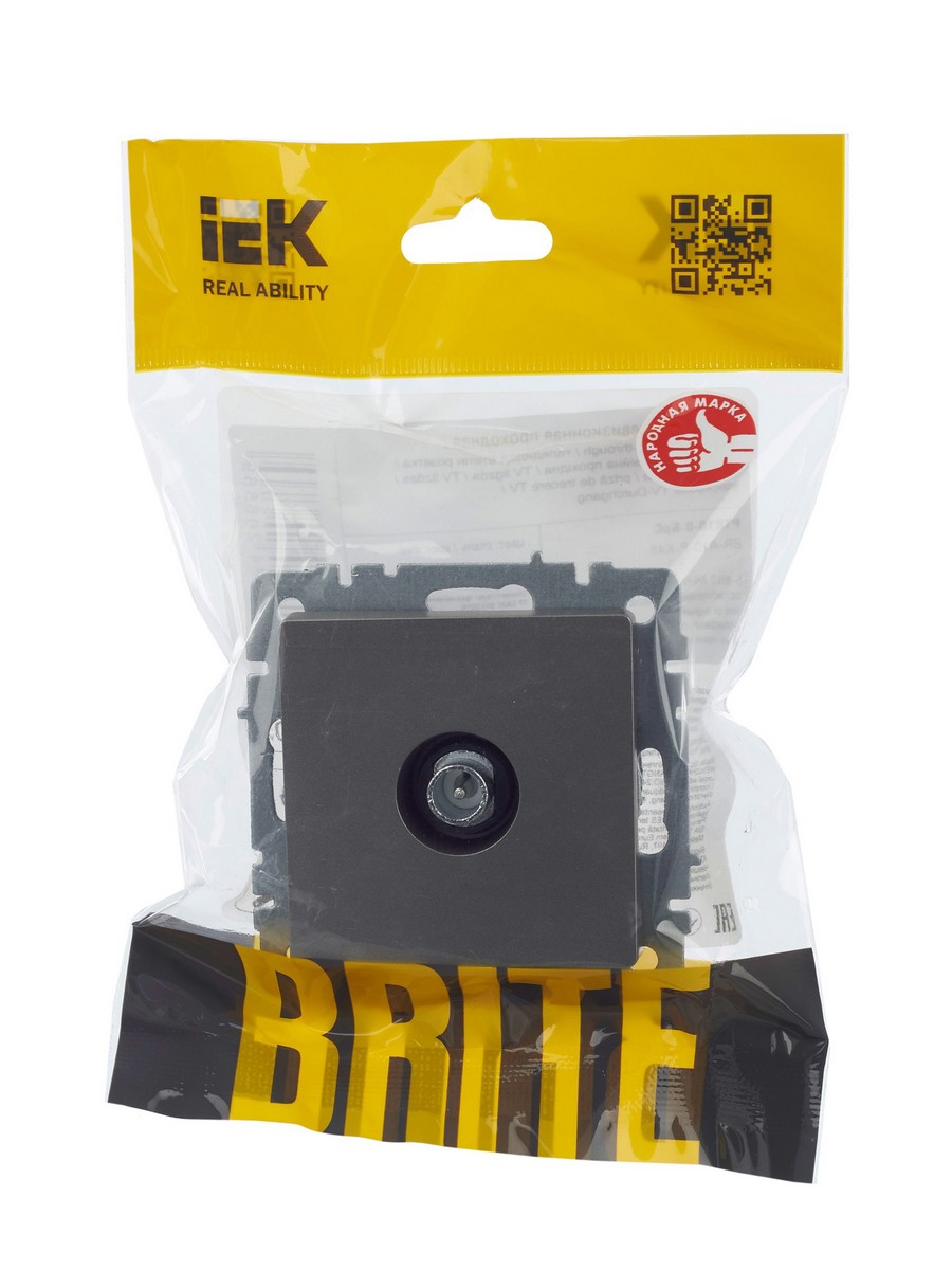 Розетка IEK BRITE TV проходная РТВ10-0-БрС сталь BR-A10-P-K46
