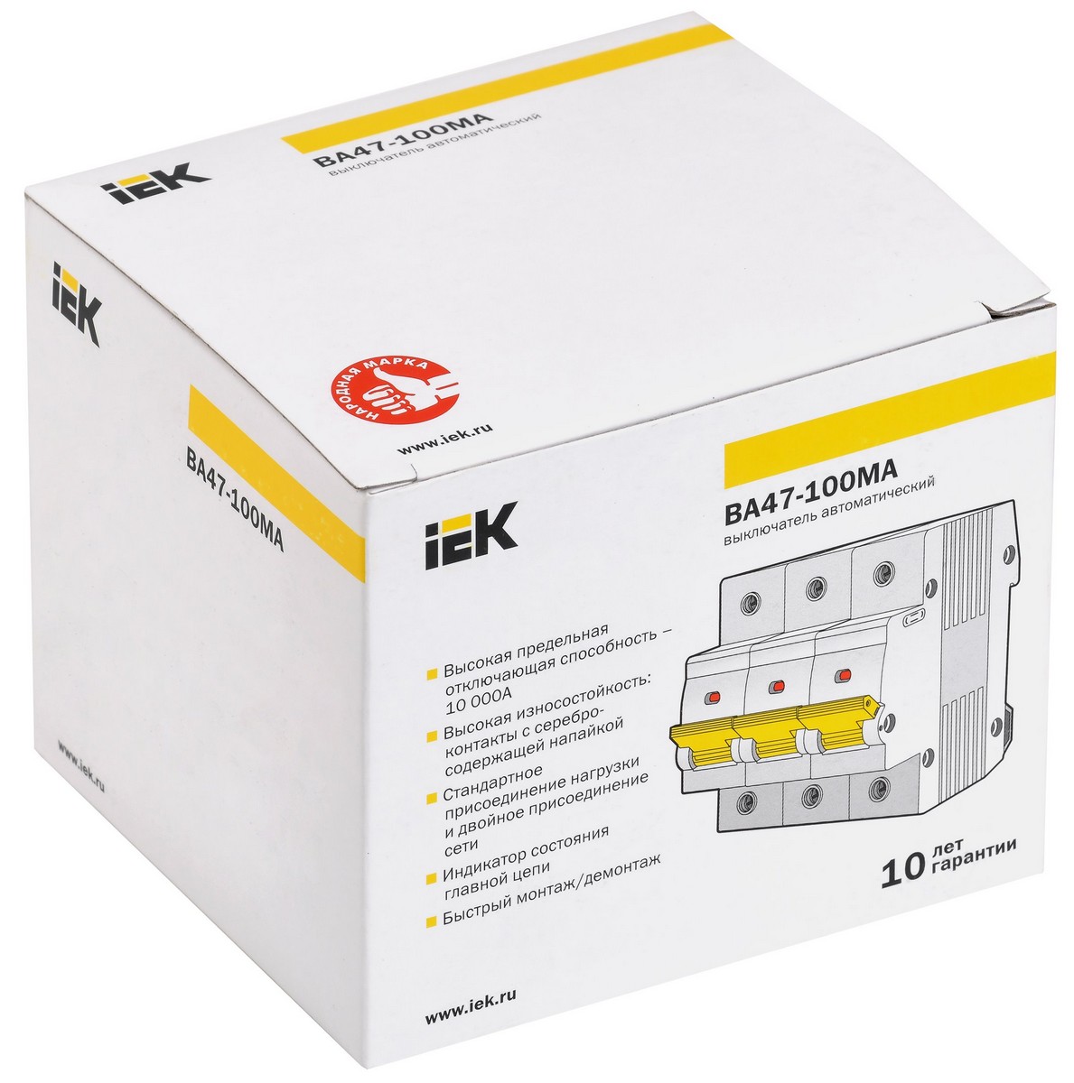 Автоматический выключатель IEK KARAT ВА47-100МА без тепл. Расцеп. 3P 63А 10кА D MVA43-3-063-D