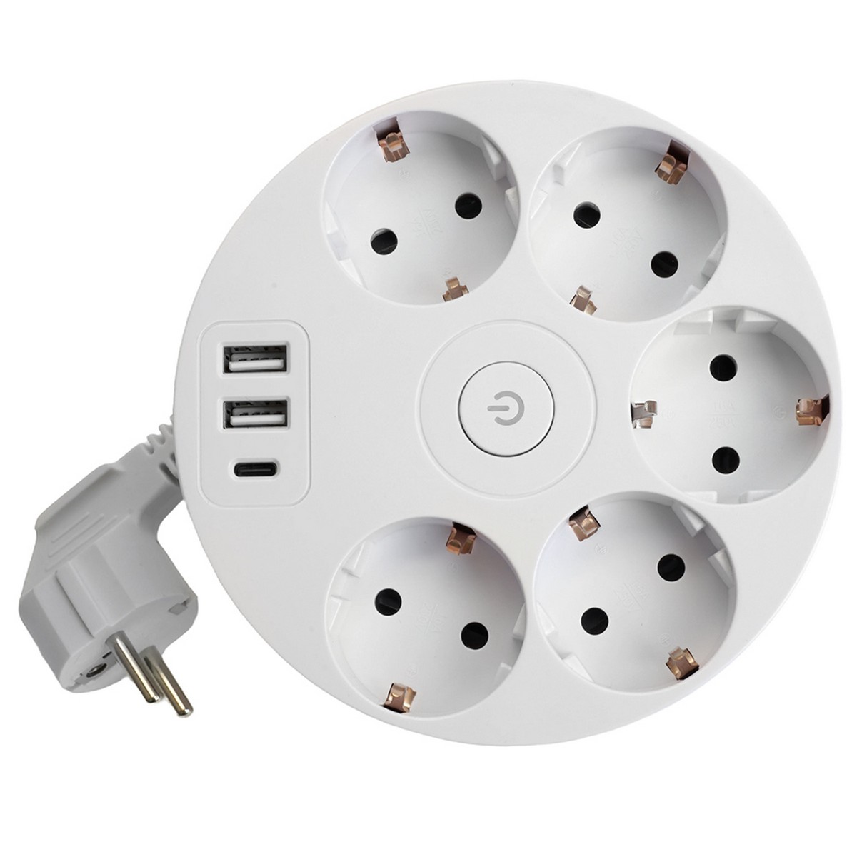 Удлинитель STEKKER HM10-51-01 5-местный с/з, 3x1мм2, 2.5м 2USB+С 5V 3,1А Comfort белый 49591