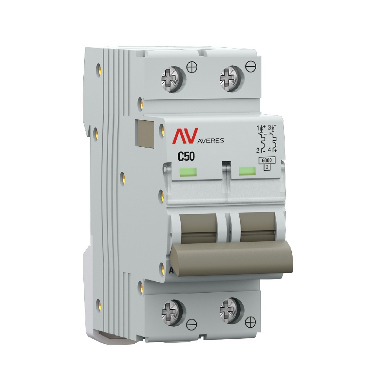 2 полюсные (двухполюсные) Автоматический выключатель EKF AVERES AV-6 DC 2P 50A (C) 6kA mcb6-DC-2-50C-av 