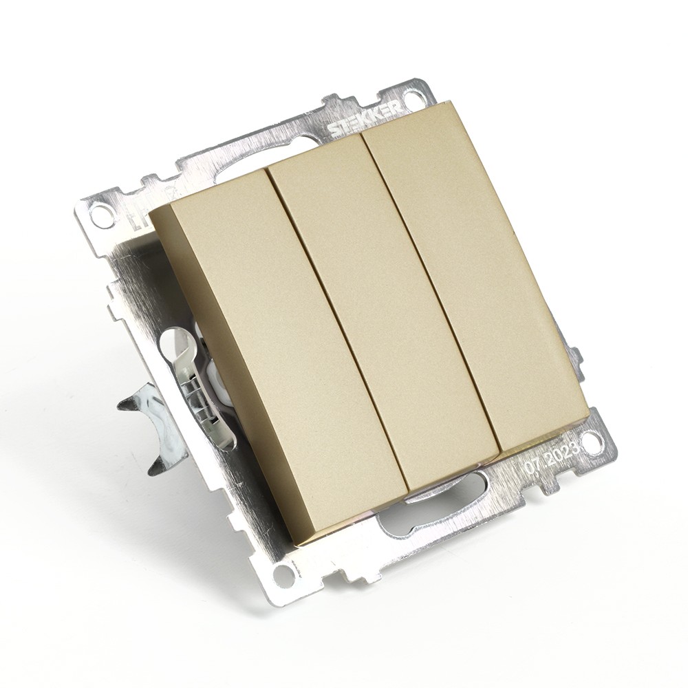 Выключатель 3-клавишный STEKKER GLS10-7108-08 250V 10А Катрин золото 49219