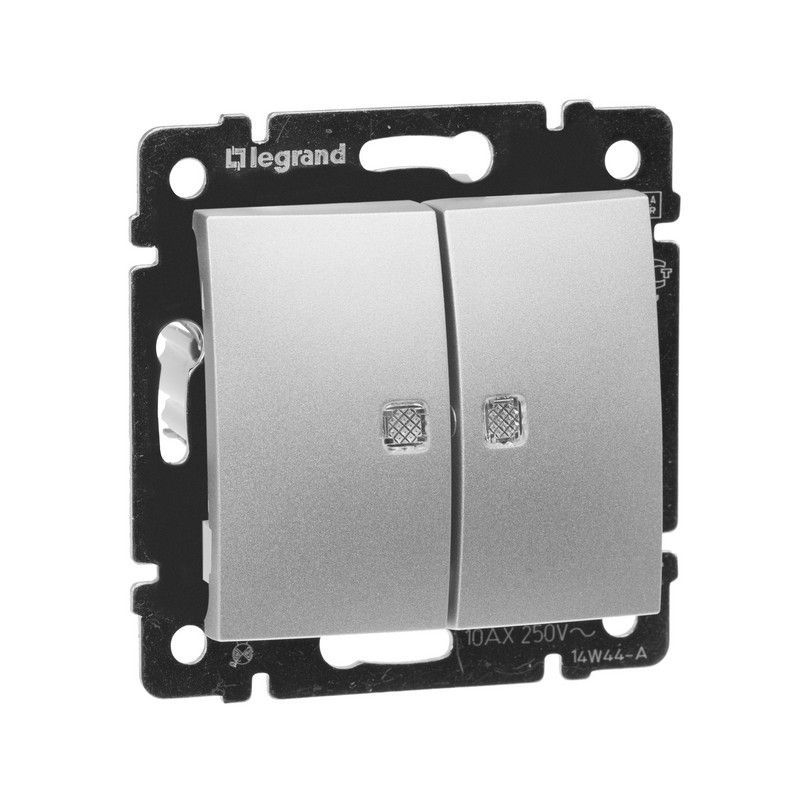 Legrand Valena Classic Алюминий Выключатель Legrand Valena Алюминий 2-х клавишный с подсветкой 770128