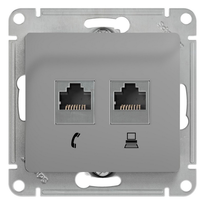 Розетка Systeme Electric Glossa Алюминий 2-я RJ11+RJ45, кат.5E GSL000385