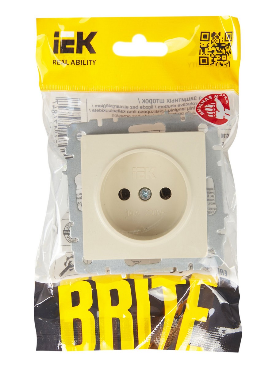 IEK Brite Бежевый Розетка IEK BRITE б/з без шторок 10А РС10-1-0-БрКр бежевый BR-R10-10-K10
