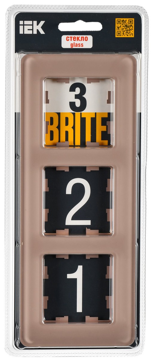 Рамка IEK BRITE DECOR Дымчатый матовый стекло скругл.угол 3-мест. РУ-3-2-Бр RE BR-M32-G-41-K97