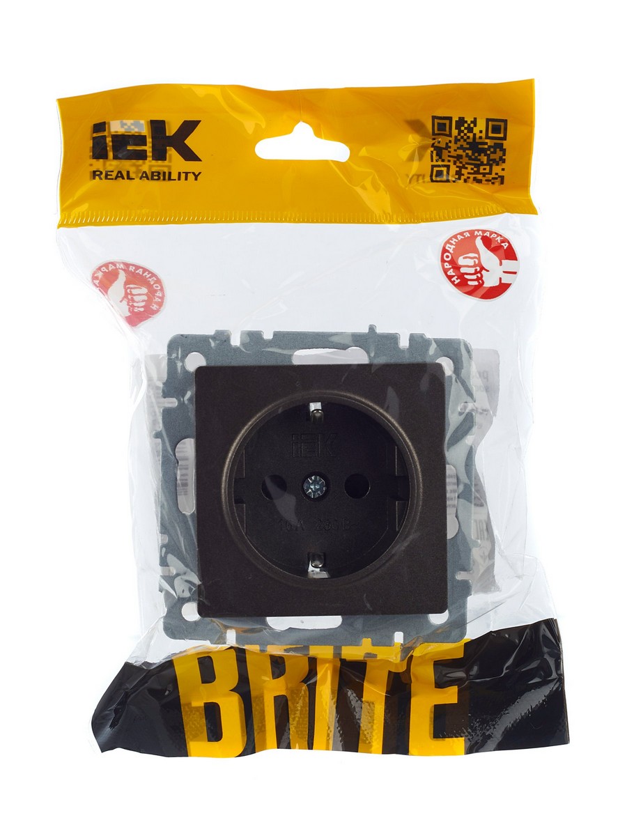 Розетка IEK BRITE с/з с шторками 16А РС14-1-0-БрТБ темная бронза BR-R14-16-K45