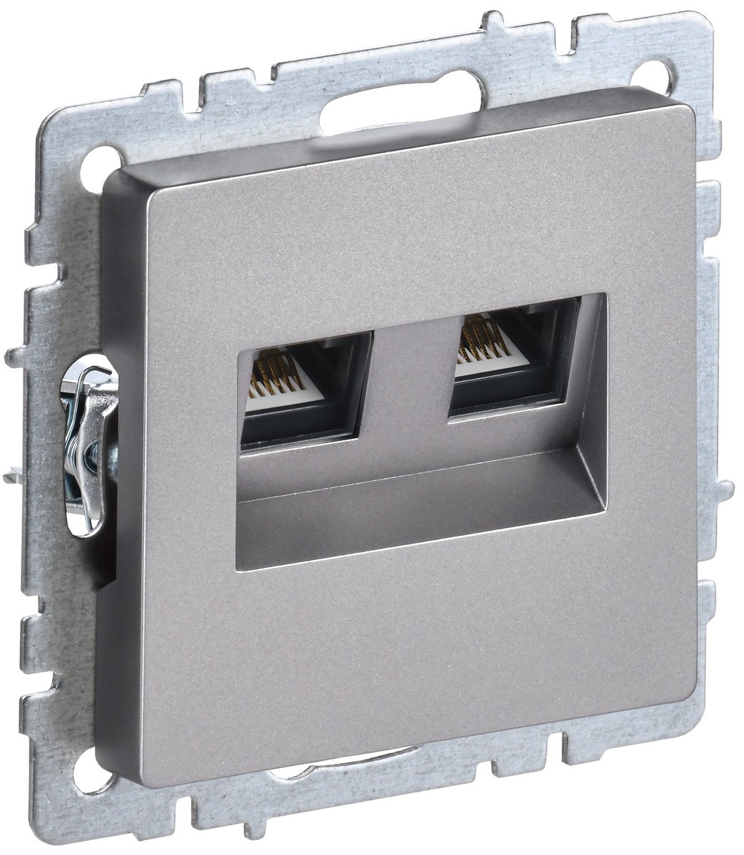 Розетка IEK BRITE двойная RJ11+RJ45 кат.5E РК/Т12-БрС сталь BR-KT20-O-1-K46
