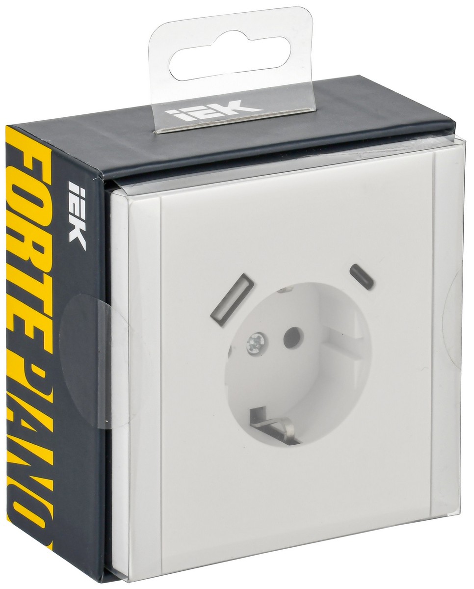 IEK FORTE&PIANO Белый Розетка IEK FORTE&PIANO Белый с/з со шт винтовое крепление 16А USB A+C 18Вт FP247