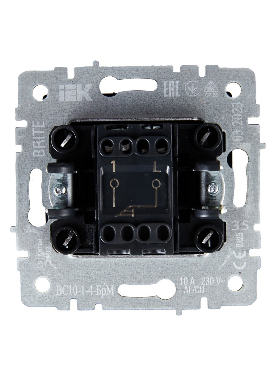 Выключатель IEK BRITE 1-клавишный самовозвратный 10А ВС10-1-4-БрМ маренго BR-V14-0-10-K35