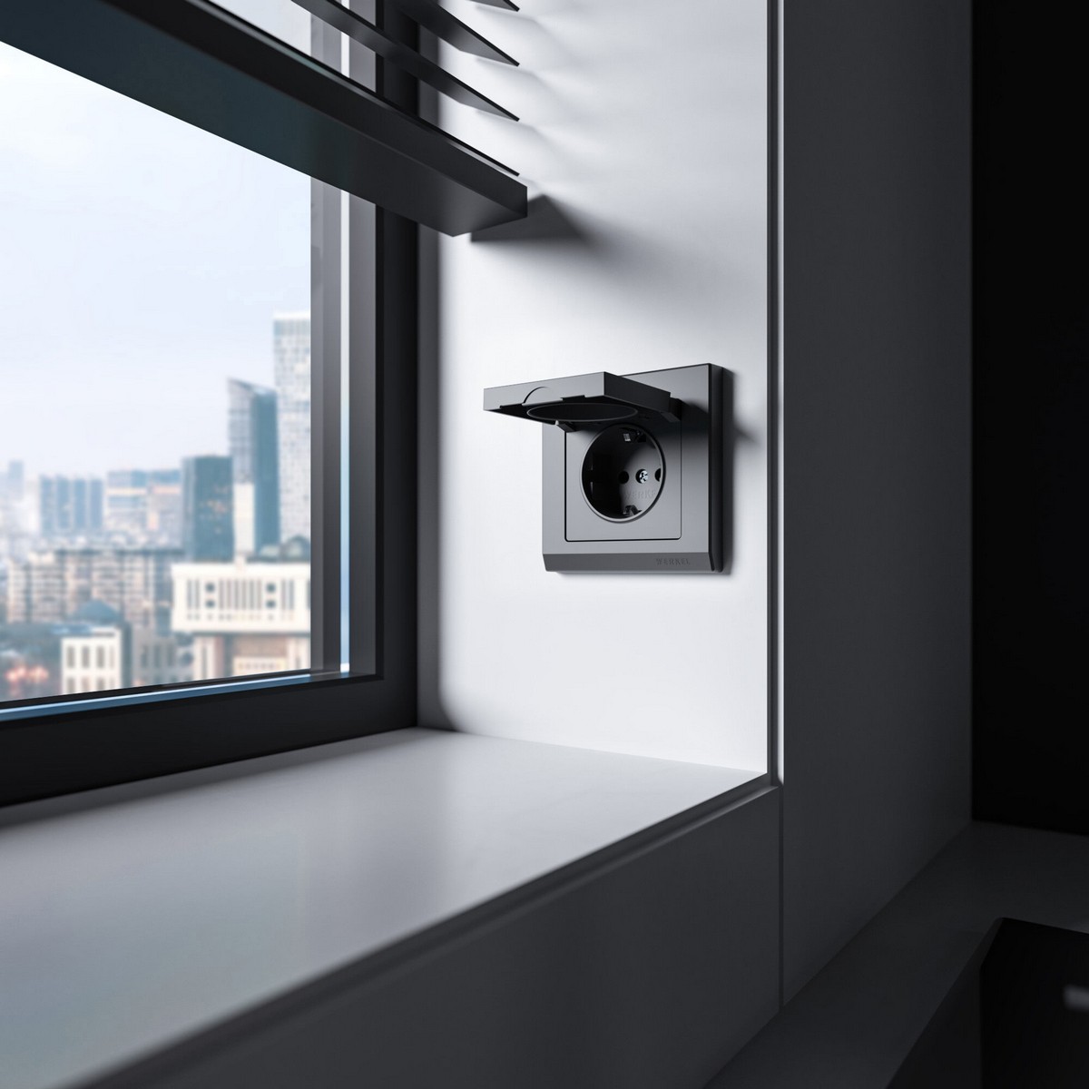 Werkel Графит матовый Розетка Werkel влагозащ. с зазем. с защит. крышкой и шторками N (графит матовый) W1171264