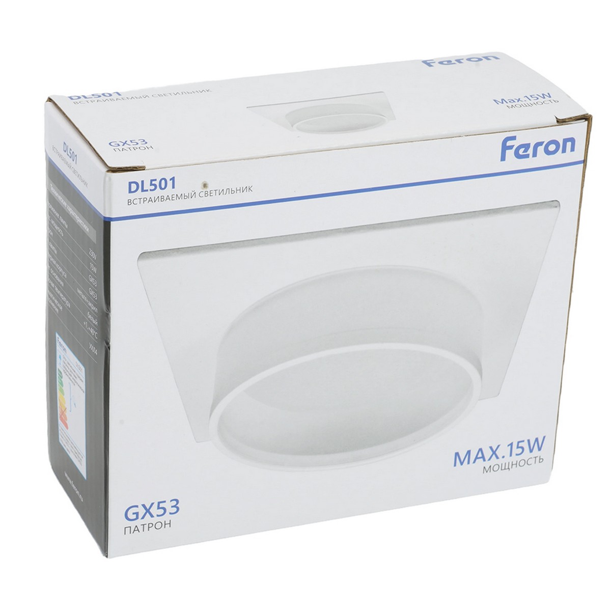 Встраиваемые светодиодные светильники Светильник встраиваемый Feron DL501 потолочный GX53 белый квадрат 51087 