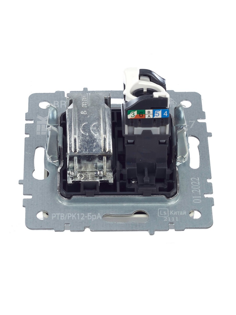 Розетка IEK BRITE двойная TV+RJ45 кат.5E РТВ/РК12-БрА алюминий BR-AK20-1-K47