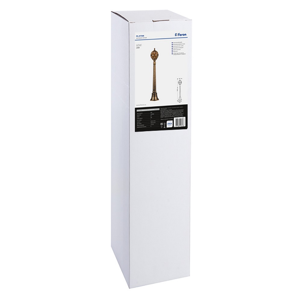 Светильник садово-парковый Feron PL3706 круглый столб  60W 230V E27 черный золото 11374