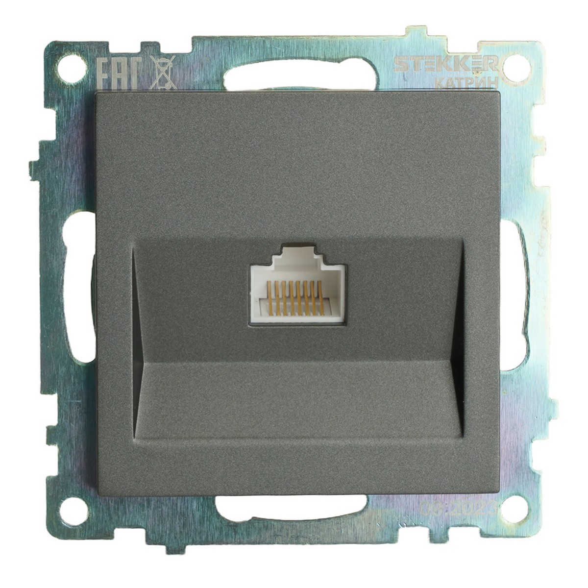 Розетка компьютерная 1-местная RJ-45 STEKKER GLS00-7107-06 Катрин графит 49418