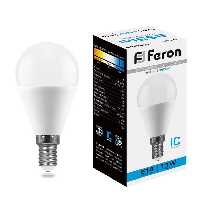 Лампа светодиодная Feron LB-750 Шарик E14 11W 6400K 25948