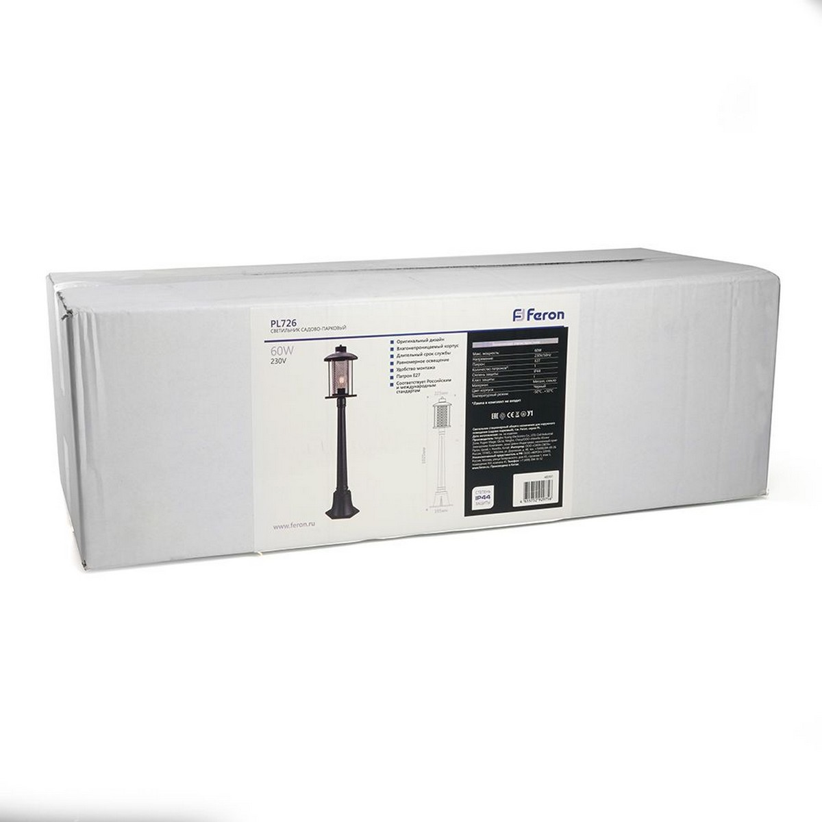 Светильник садово-парковый Feron PL726 столб 60W E27 230V черный 48391