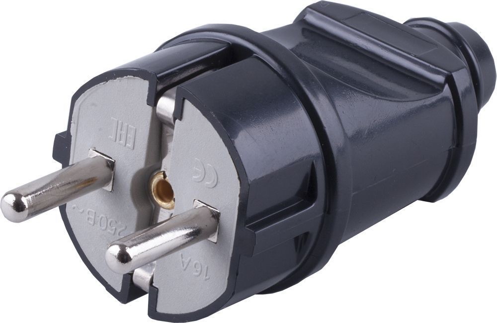 Вилка прямая с/з STEKKER PPG16-42-201 ABS пластик 250В 16A IP20 черный 32852