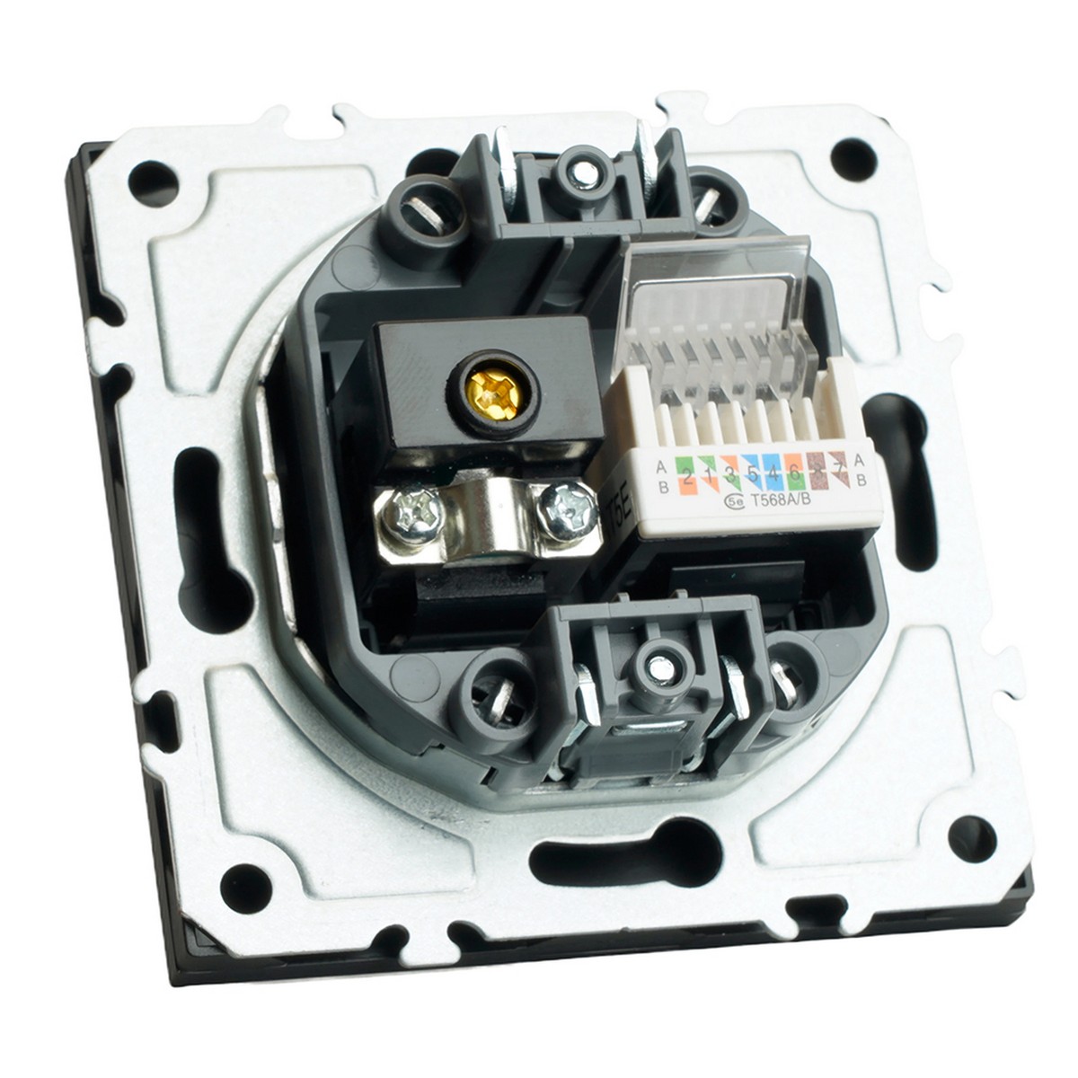 Розетка TV + компьютерная RJ-45 STEKKER Эмили RST00-5106-05 черный уголь soft touch 49846